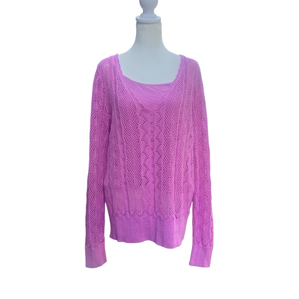 Sundance Meadow‎ Morning Sweater Cotton Pointelle Orchid Size XL